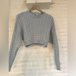 Baby blue cable knit cropped sweater. Soft and stretchy